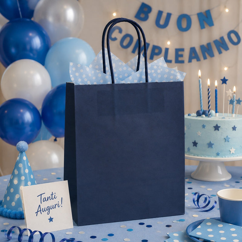 Bolsa Kraft Azul L'Arcolaio Regalos Navideños 26X11X34 Cm Paq 10 Uds