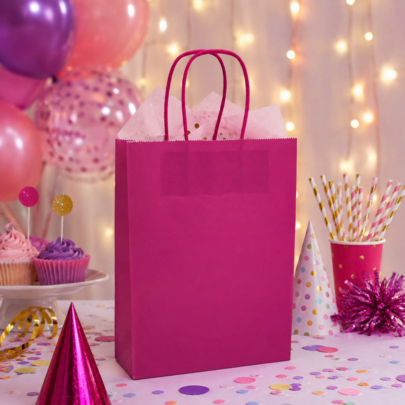 Bolsa de Compras L'Arcolaio Kraft Fucsia Regalos Navideños 26X11X34 Cm Paq 10 Uds