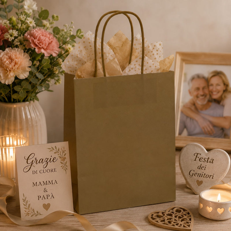 L'Arcolaio Shopper Kraft Oro Regalos Navideños 26X11X34 Cm Paq 10 Uds