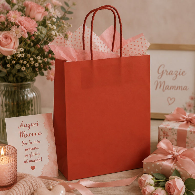 Bolsa de Compra L'Arcolaio Kraft Roja Regalos Navideños 36X12X41 Cm Paq 10 Uds