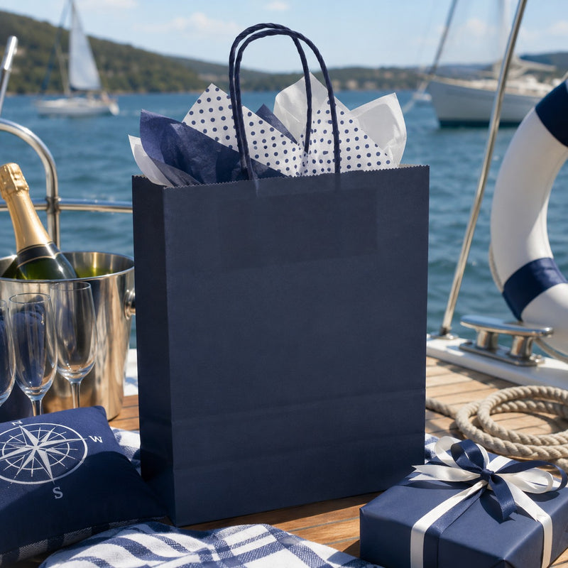 Bolsa de Compras L'Arcolaio Kraft Azul Regalos Navideños 36x12x41 Cm Cj 10 Uds