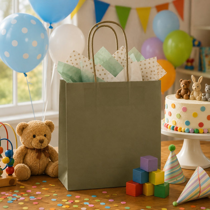 La Bolsa de Compras L'Arcolaio Kraft Verde Regalos Navideños 36X12X41 Cm Paq 10 Uds