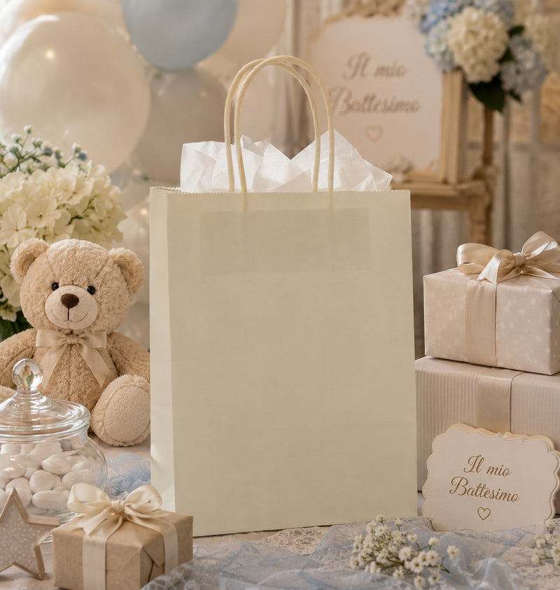 L'Arcolaio Bolsa Kraft Crema Regalos Navideños 54X14X45 Cm Paq 10 Uds