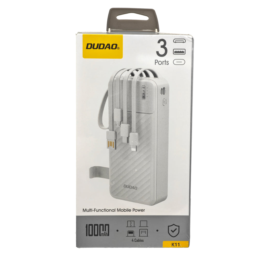 L'Arcolaio Power Bank 10000mAh con 4 Cavi Integrati, 3 Porte USB/USB-C, Display LED e Ricarica Rapida Bianca