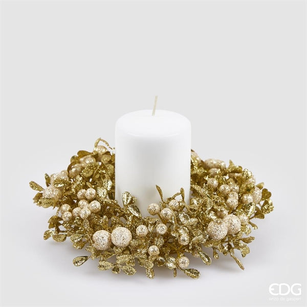 EDG Enzo De Gasperi Corona Navideña con Bayas y Hojas Ø18 cm Champagne – Decoración Navideña