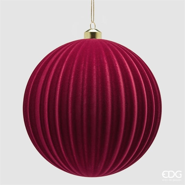 EDG Enzo De Gasperi Bola de Navidad en Terciopelo a Rayas Burgundy Ø17,5 cm – Adorno Navideño