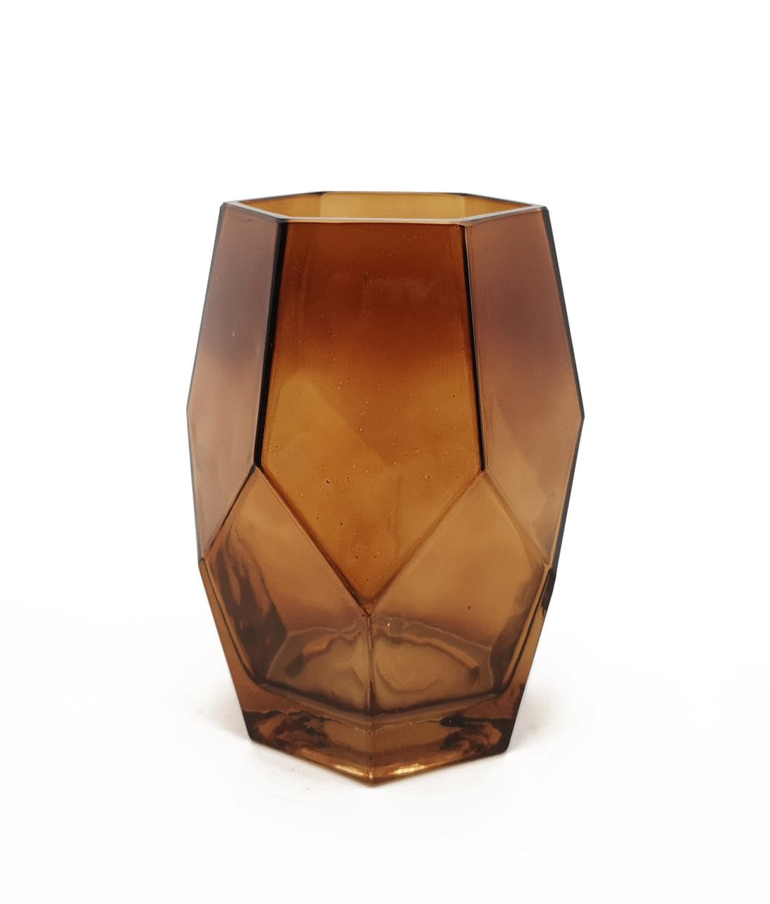 Vimin Box Jarrón Vidrio Oscuro Hexagonal H 21 Cm L 11 Cm L 15 Cm Ámbar