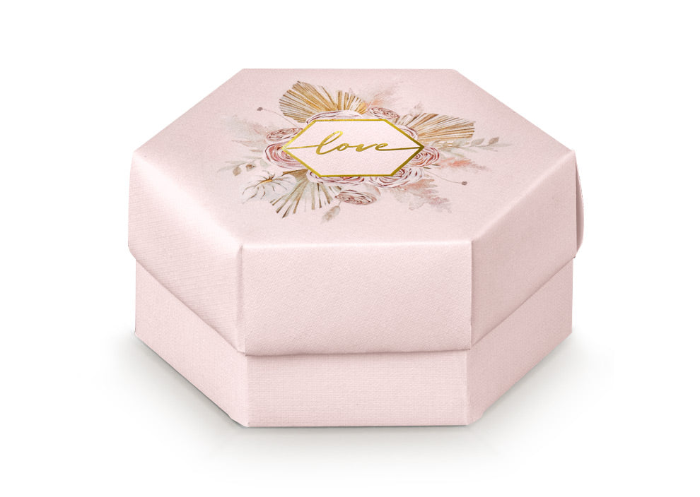 Scotton Caja Hexágono Pampas Love 110 x 60 Mm Rosa 10 Uds