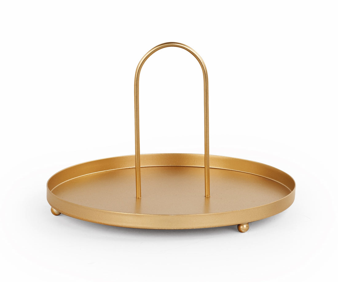 Bandeja Tono Su Tono con Asa de Metal Alto 140 Mm Diámetro 210 Mm Oro