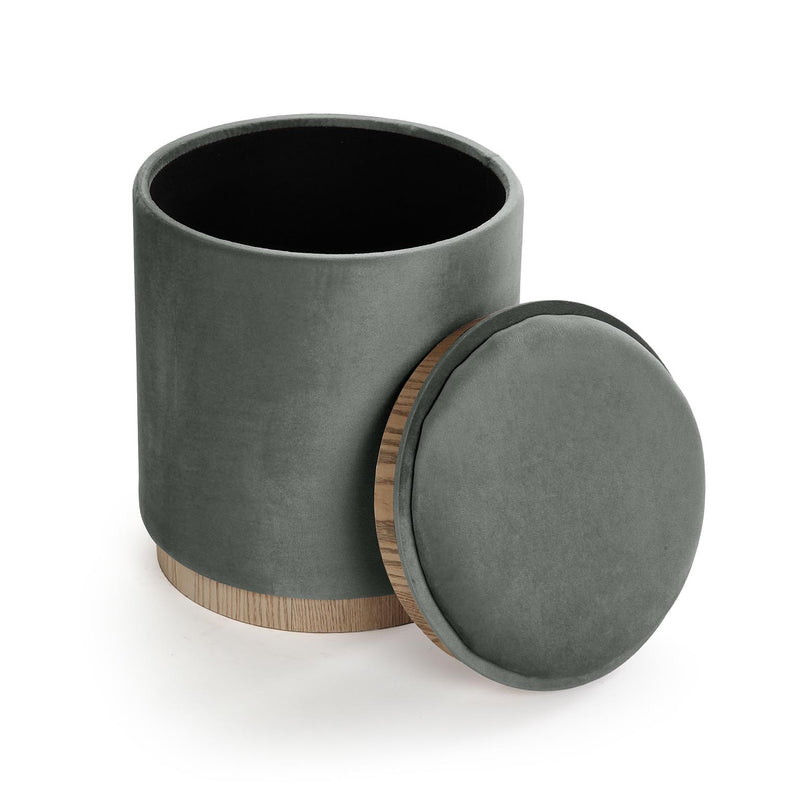 Puf Versa Con Almacenaje Y Bandeja Terciopelo Gris