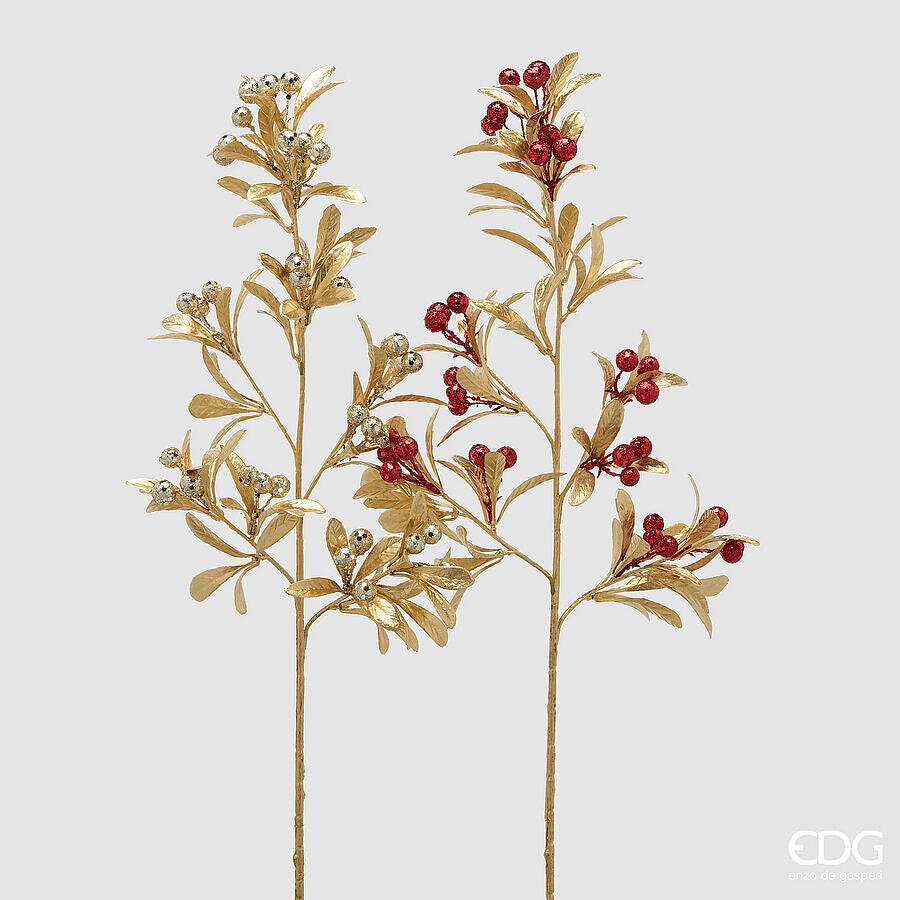 EDG Enzo De Gasperi Ramo Bacche con Foglie Red Gold H75 cm – 1 Uds Surtida Decoración Navideña