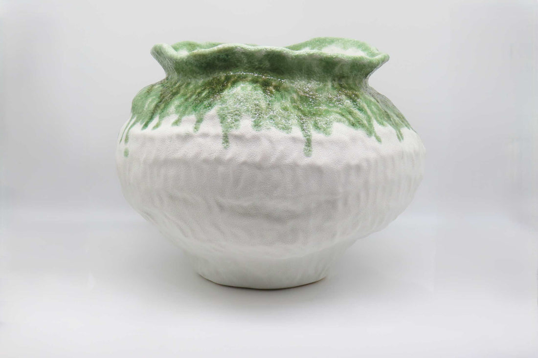 BONTURI CASA HOME DECORATION Orcio Grande H 21 Cm 39 x 39 Cm Cerámica Lava White Green