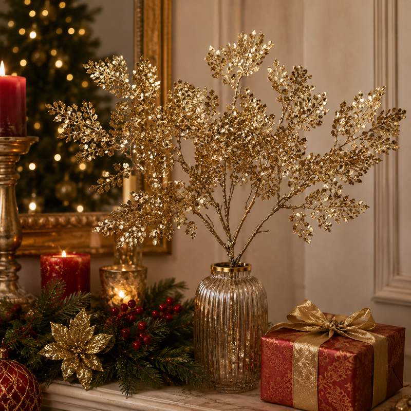 EDG Enzo De Gasperi Rama de Helecho Metalizado Navidad con Brillo Alt. 46 Cm Oro 1 Uds