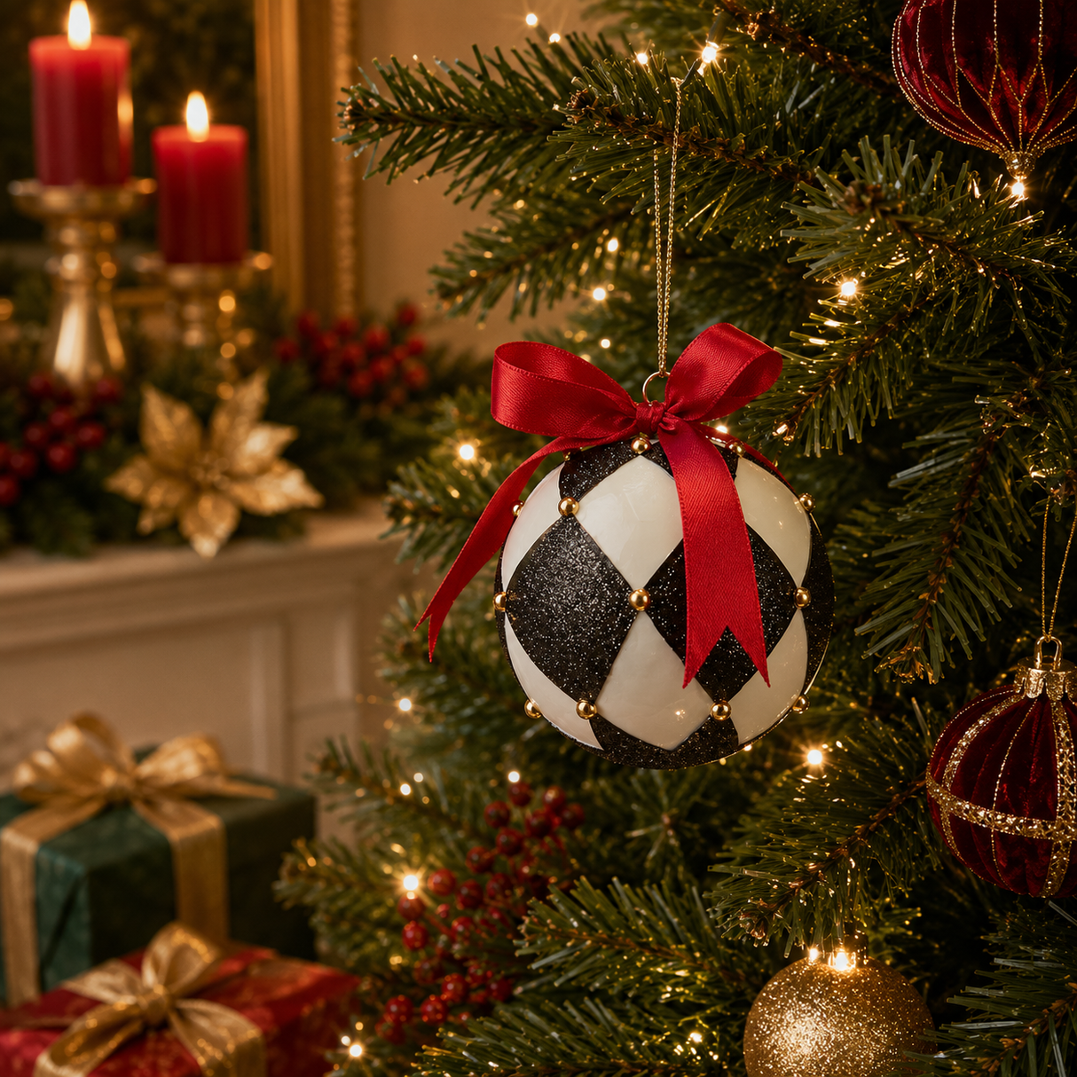 EDG Enzo De Gasperi Adorno Navidad Bola Ajedrez Cristal D 8 Cm Blanco Negro 1 Pz