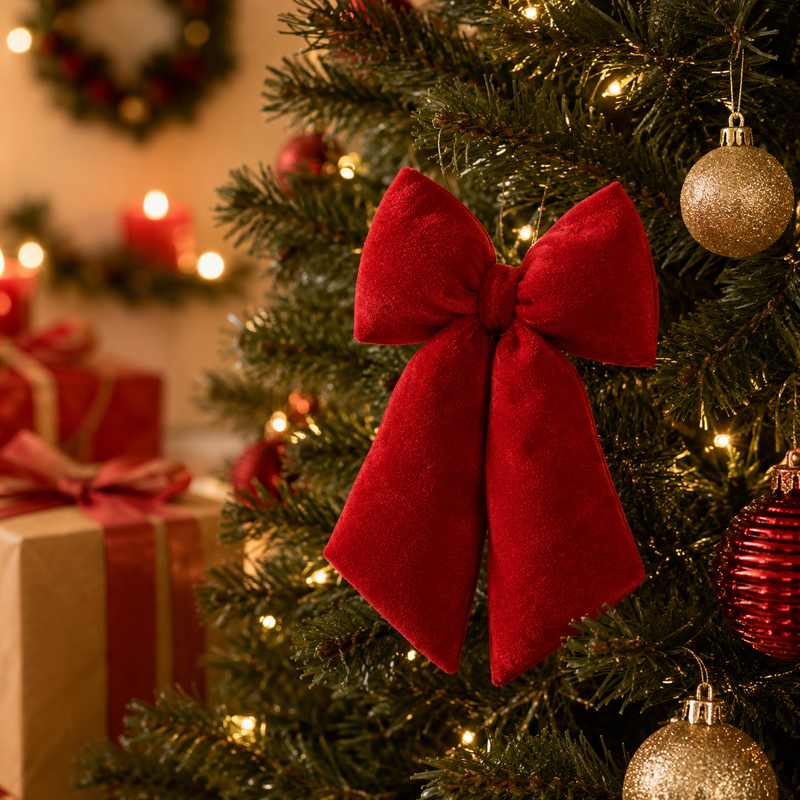 EDG Enzo De Gasperi Moño Navidad Terciopelo H 38 Cm L 27 Cm Rojo