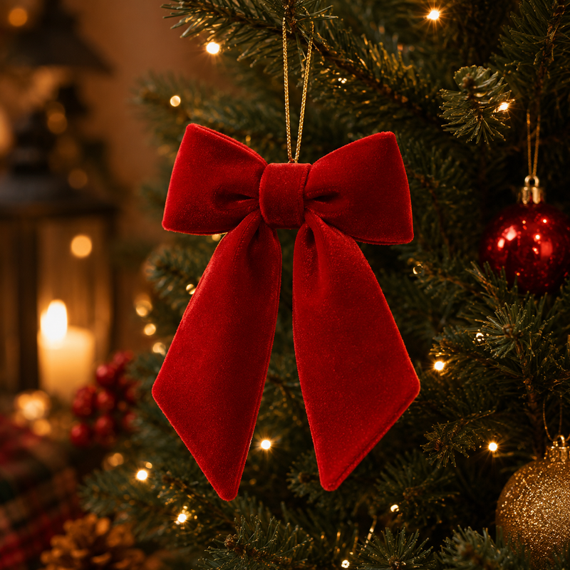 EDG Enzo De Gasperi Lazo Navideño Terciopelo H 25 Cm L 21 Cm Rojo