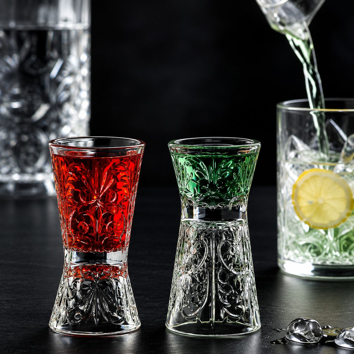 RCR Cristalleria Italiana Tattoo - Set de 6 Vasos Reloj de Arena para Chupito o Jigger en Vidrio