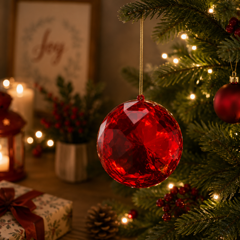EDG Enzo De Gasperi Adorno Diamante Redondo Navideño para Colgar D 12,5 Cm L 6,5 Cm Pp Rojo