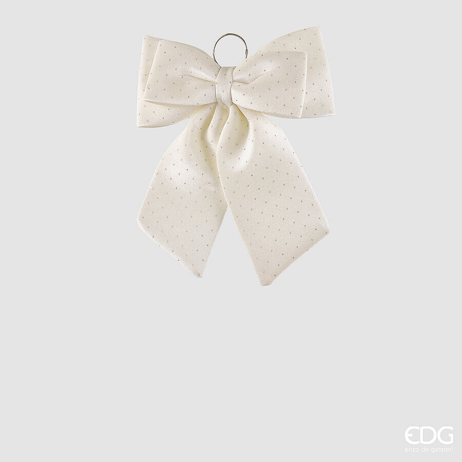 EDG Enzo De Gasperi Lazo Navideño en Terciopelo Marfil con Brillantinas H40 cm – Decoración Navideña