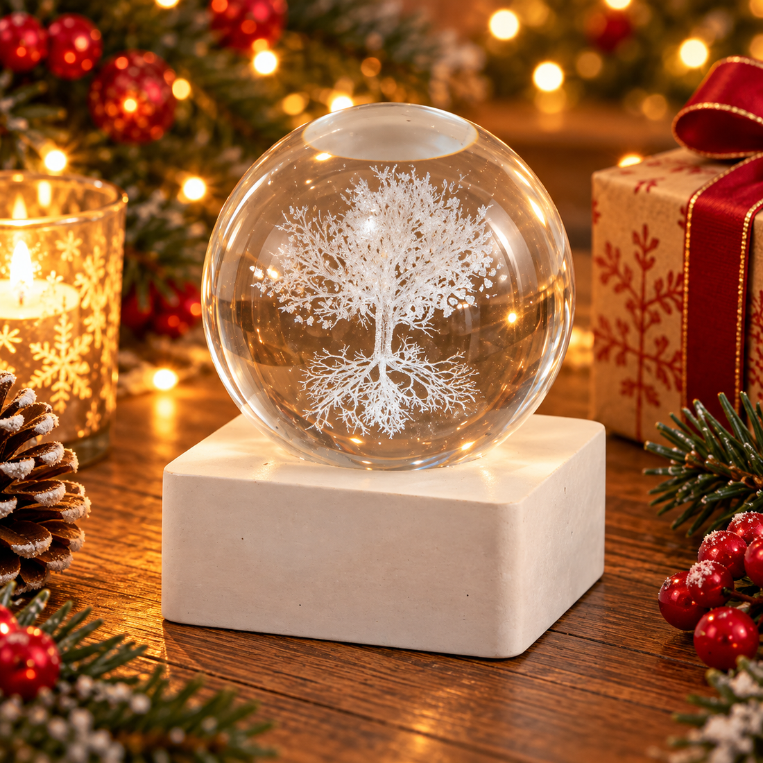 L'Arcolaio Lampada Decorativa Alberi con Base Quadrata Bianca 6x6x8 cm – Elegante Idea Regalo e Decorazione per Casa