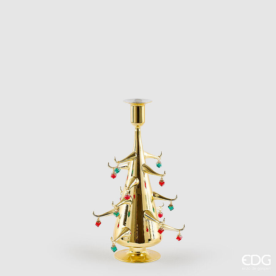 EDG Enzo De Gasperi Portacandela Pino con Gemme Gold H28 cm – Decorazione di Natale