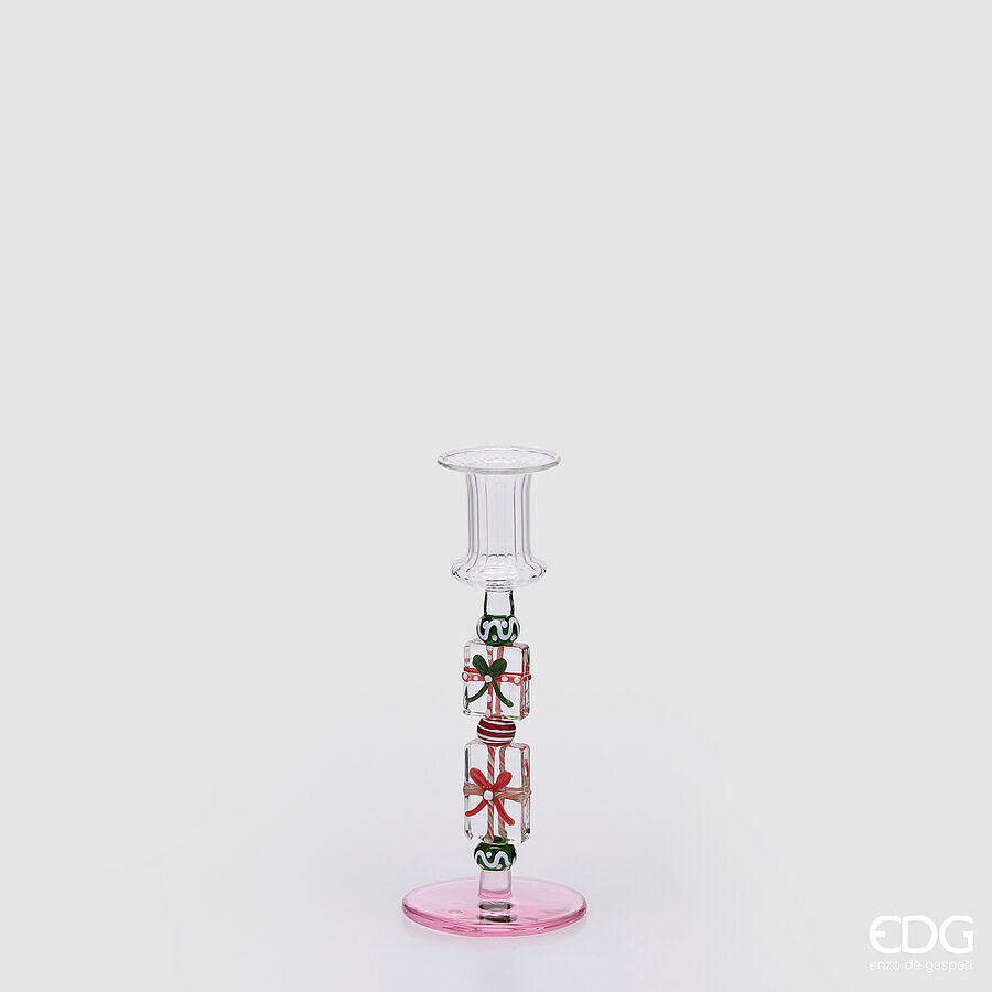 EDG Enzo De Gasperi Portavelas Pacchi Green Pink H18,5 Ø7,5 cm – Decoración de Navidad