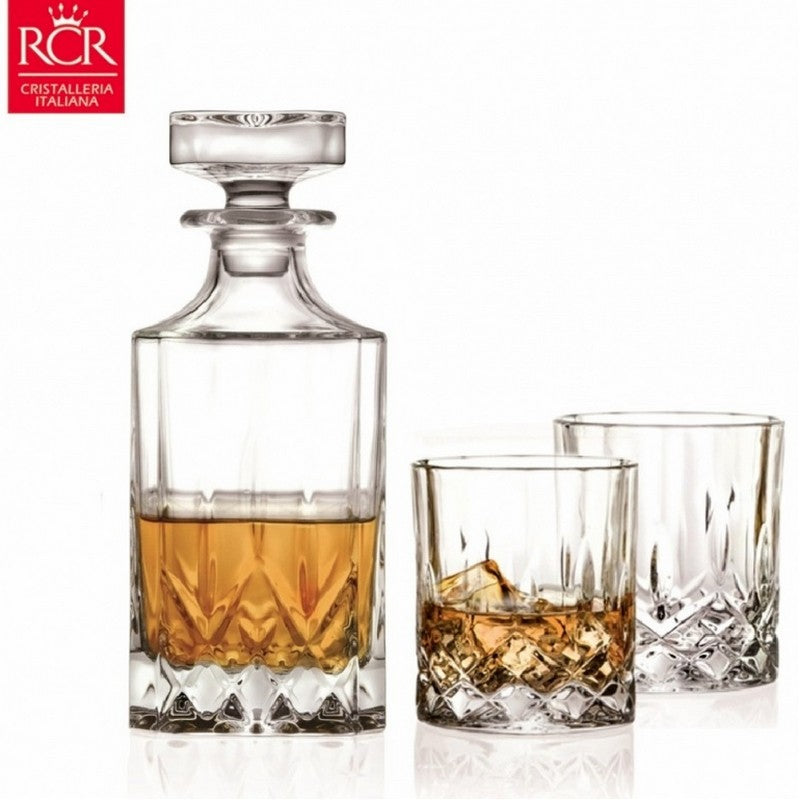 RCR Cristalleria Italiana Opera - Botella Cuadrada con Tapón Cuadrado de Vidrio