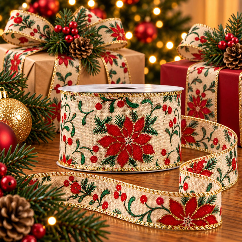 Piovaccari Cinta Navideña Christmas Star 63 mm x 10 m – Cinta Decorativa con Estrellas para Árbol de Navidad, Lazos y Envases Regalos