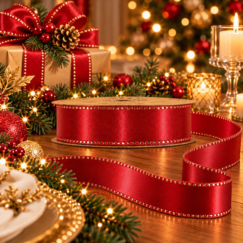 Piovaccari Cinta Satinée Red Dahlia 15 mm x 20 m – Cinta Satinada Roja para Lazos, Envoltorios de Regalo y Decoraciones Navideñas
