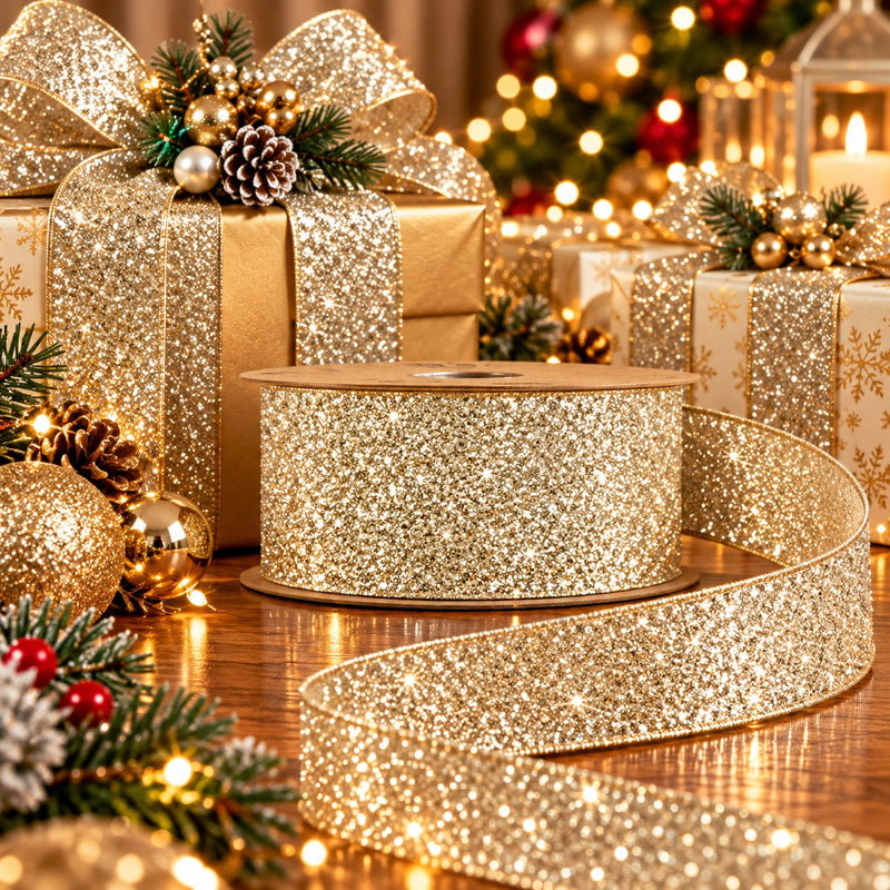 Piovaccari Cinta Desirée Champagne 40 mm x 10 m – Cinta Decorativa Navideña para Árbol de Navidad, Lazos y Envoltorios de Regalo