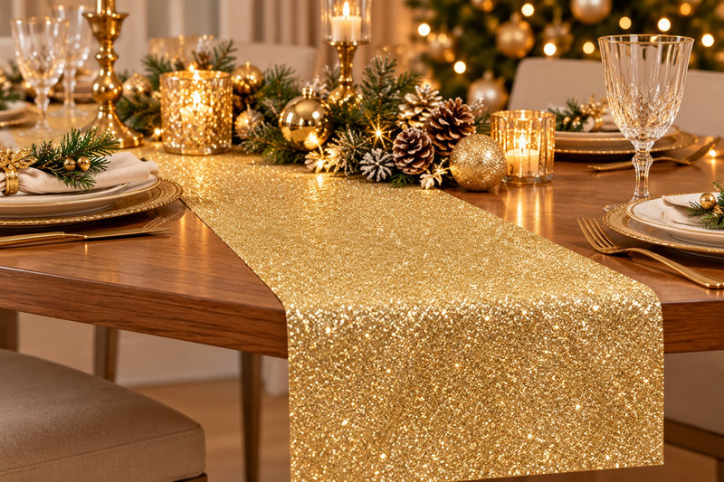 Piovaccari Runner Desirée Gold Oro 28 cm x 2,5 m – Camino de Mesa Decorativo Navideño para Mesa, Centro de Mesa y Adornos de Navidad