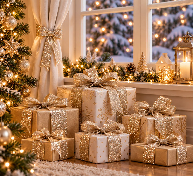 Piovaccari Cinta Desirée Champagne 63 mm x 10 m – Cinta Decorativa Navideña para Árbol de Navidad, Lazos y Envoltorios de Regalo