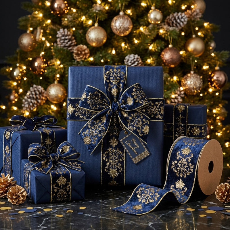 Piovaccari Cinta Lilibeth Azul 100 mm x 10 m – Cinta Decorativa Navideña para Árbol de Navidad, Lazos y Envoltorios de Regalo