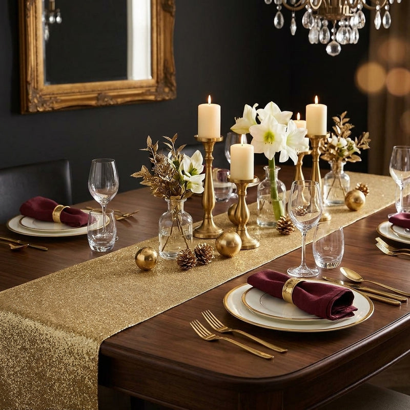 Piovaccari Aurora Sparkle Roll Gold Oro 48x180 cm – Camino de Mesa Decorativo Navideño Brillante para Mesa, Centro de Mesa y Adornos de Navidad