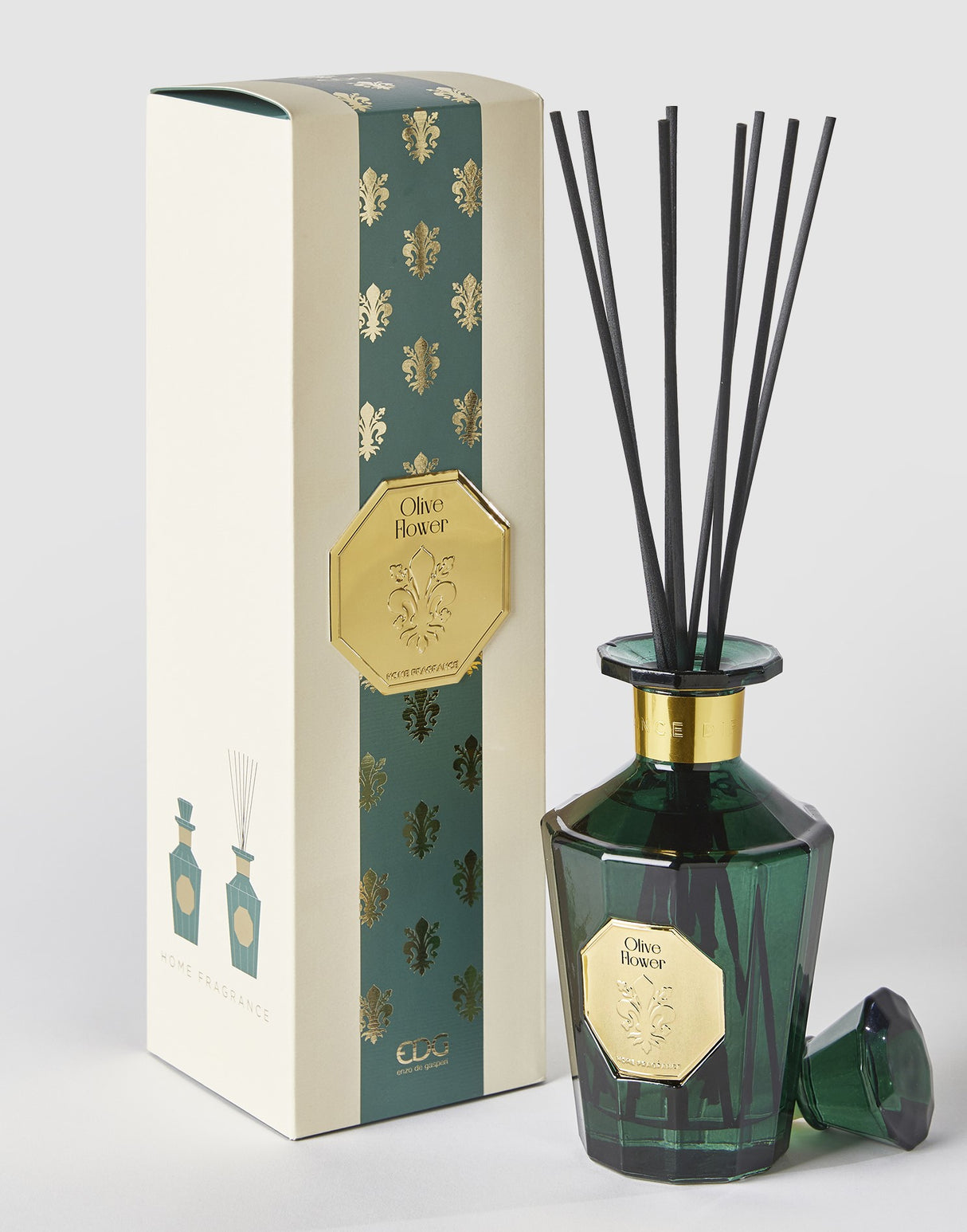 EDG Enzo De Gasperi Difusor Botella Goldlily H 21 Cm 500 Ml + Varillas Olive Flower
