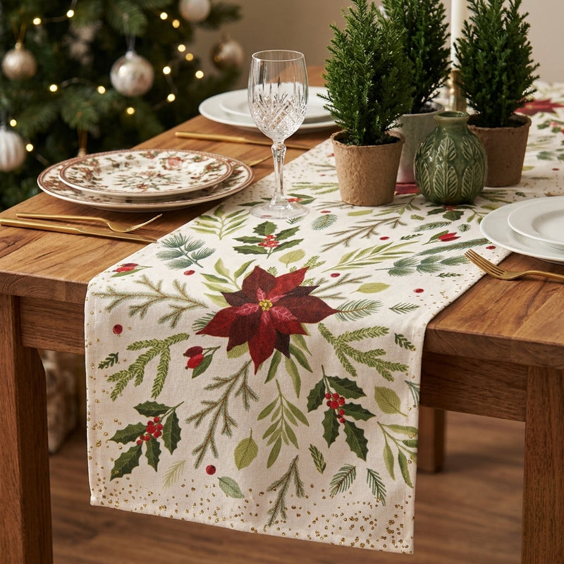 Piovaccari Runner Christmas Star with Gold 28 cm x 2,5 m – Camino de mesa navideño con estrellas doradas para decoración de mesa, centros de mesa y adornos de Navidad