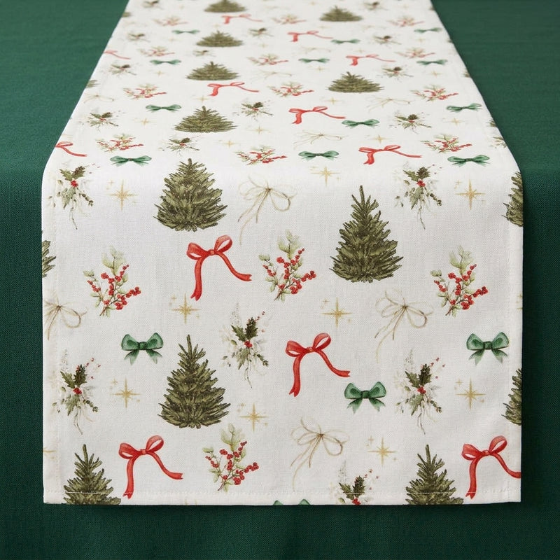 Piovaccari Runner Christmas Tree 28 cm x 2,5 m – Camino de Mesa Navideño con Motivo de Árboles de Navidad para Decoración de Mesa, Centros de Mesa y Adornos Navideños