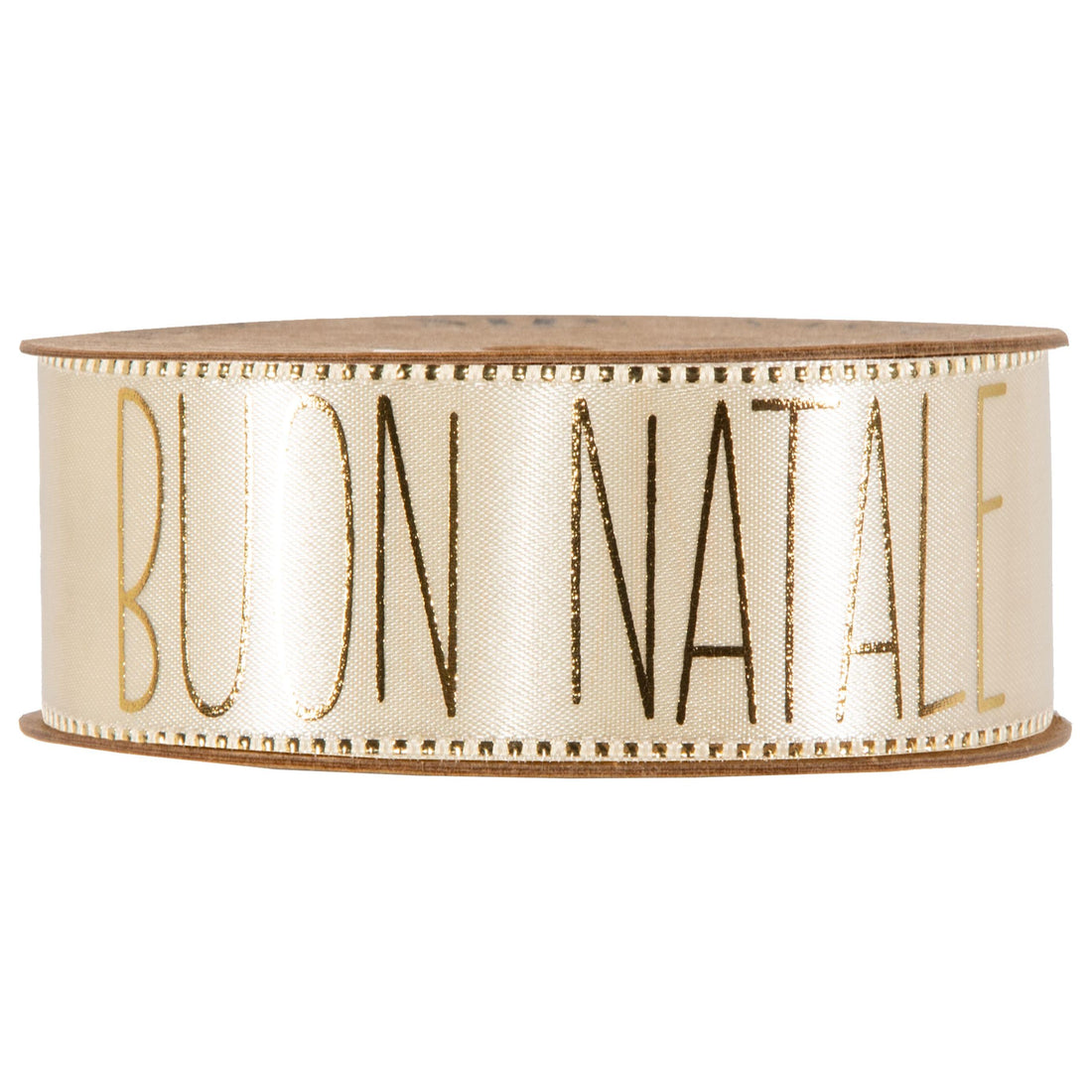 Piovaccari Cinta Buon Natale Cream 40 mm x 15 m – Cinta Decorativa Navideña de Color Crema con Texto Buon Natale para Árbol, Lazos, Paquetes de Regalo y Adornos Navideños
