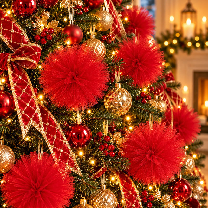 Piovaccari Pon Pon Rojo Ø25 cm – Decoración Navideña para Árbol de Navidad, Adornos, Fiestas y Montajes Decorativos