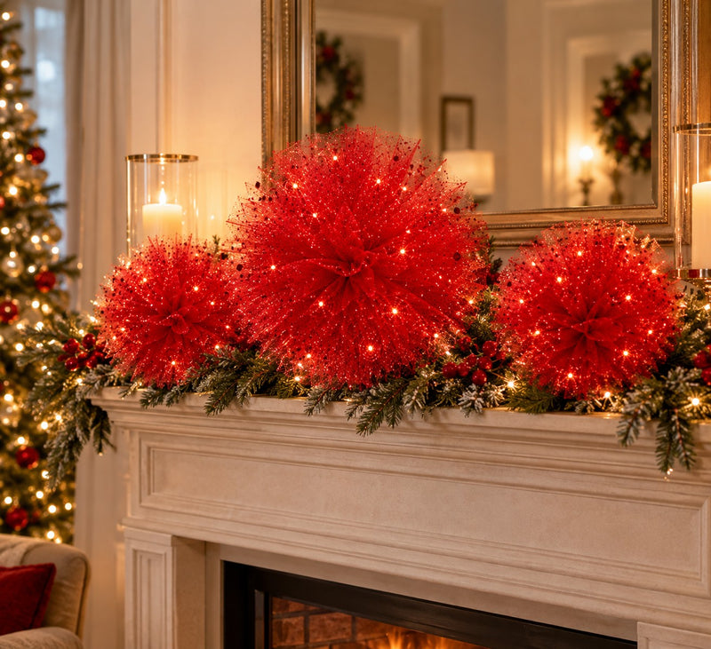 Piovaccari Pon Pon Rojo Ø25 cm – Decoración Navideña para Árbol de Navidad, Adornos, Fiestas y Montajes Decorativos