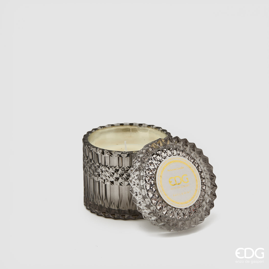 Vela EDG Enzo De Gasperi Crystal con Jarrón + Caja de Regalo H 10,5 cm D 10,5 cm Gris