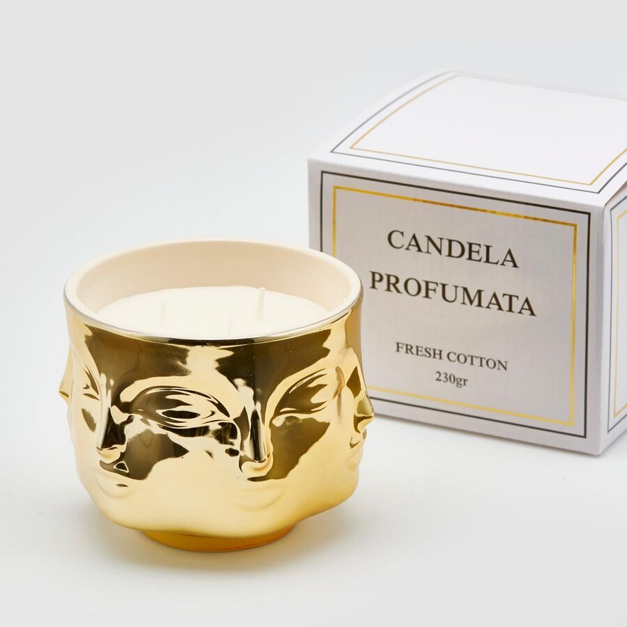 EDG Enzo De Gasperi Candela C/Vaso Facce H9 D11 B9 Cotton Gold