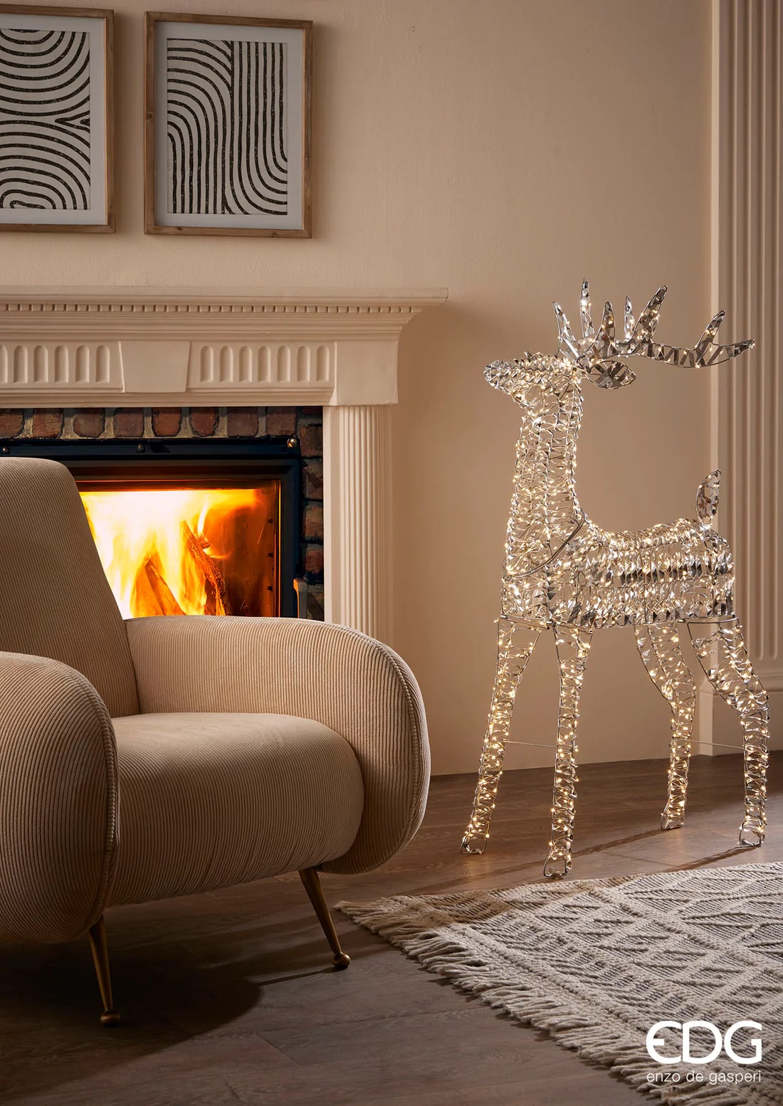EDG Enzo De Gasperi Decoro Natale Renna Stripes 720 MicroLed H 115 Cm L 64 Cm L 22 Cm Gold
