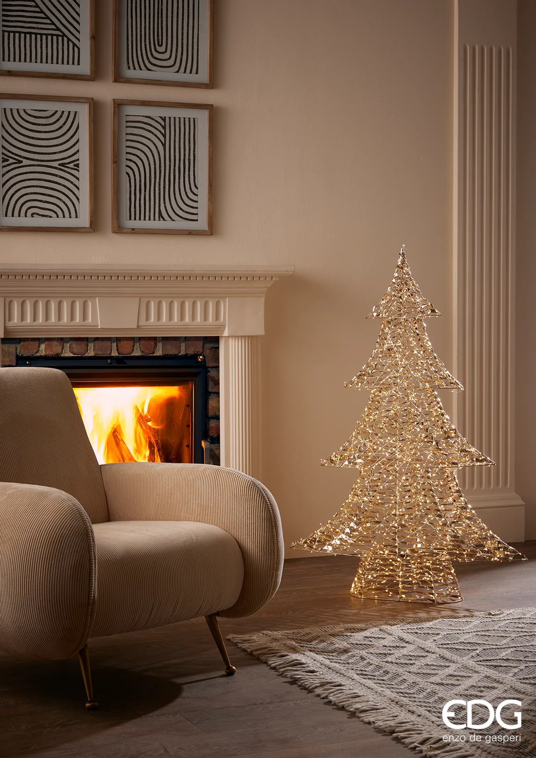 EDG Enzo De Gasperi Albero di Natale Led Stripes 1.440 MicroLed H 98 Cm L 65 Cm L 16 Cm Oro