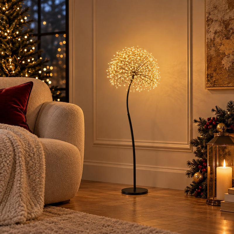 EDG Enzo De Gasperi Decoro Tarassaco Rich Negro 240 MicroLED H90 Ø20 cm IP44 – Decoración Navideña Luminosa