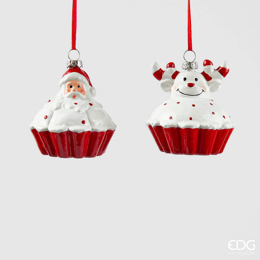 EDG Enzo De Gasperi Adorno Navideño Cupcake H 8 Cm D 7,5 Cm Blanco Rojo 1 Pz