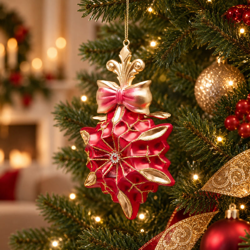 EDG Enzo De Gasperi Addobbo Stella di Natale H17,5 Ø12 cm Rosso Oro – Decorazione per Albero di Natale
