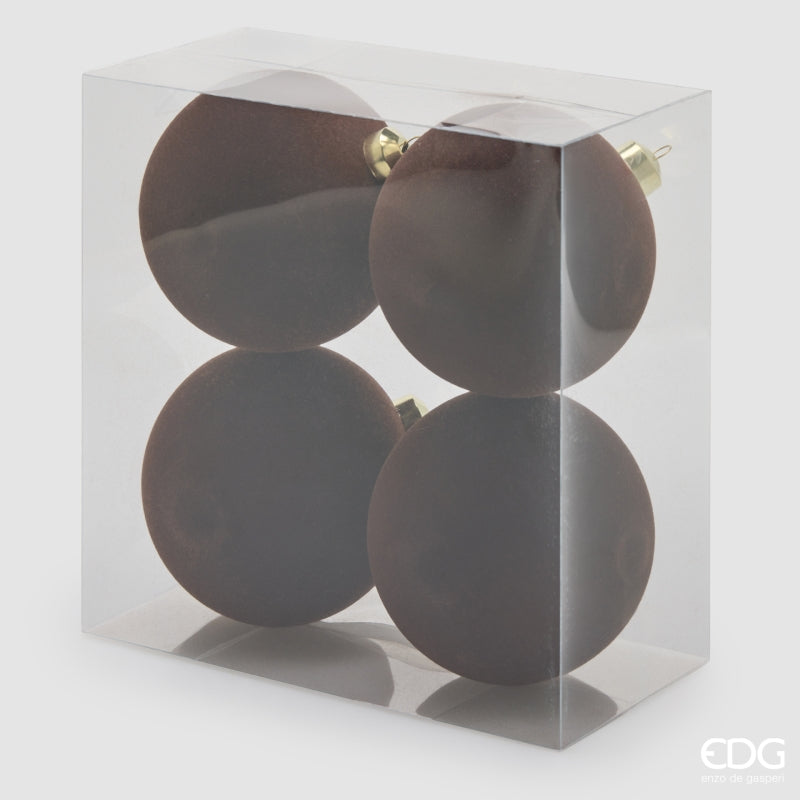 EDG Enzo De Gasperi Bolas de Navidad en Terciopelo Dark Brown Ø12 cm – Set 4 Uds