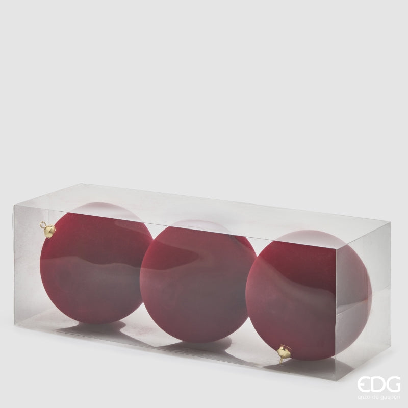 EDG Enzo De Gasperi Bolas Navideñas en Terciopelo Burgundy Ø20 cm – Set 3 Uds