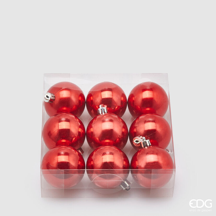 EDG Enzo De Gasperi Bolas de Navidad Rojas Perladas Ø6 cm – Set 9 Uds